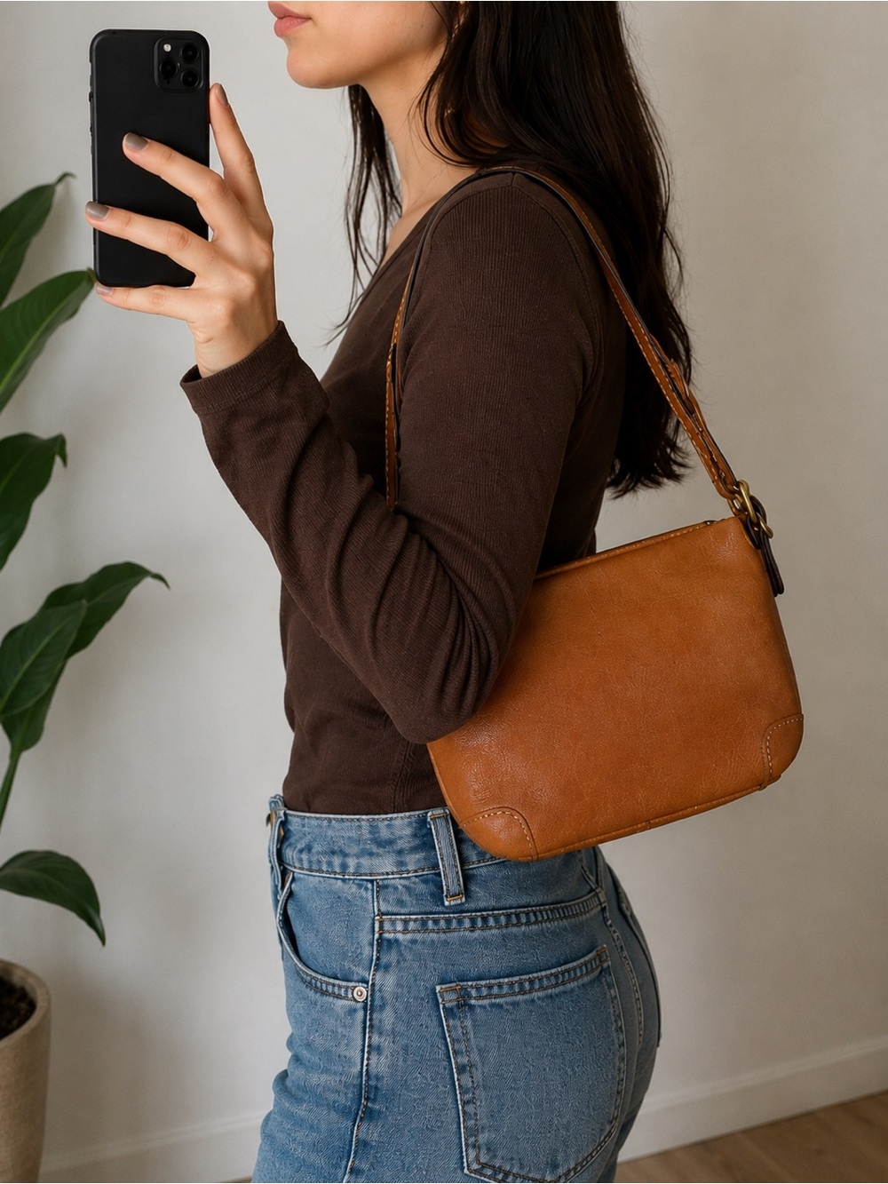 Vintage Coach Mini Leather Shoulder Bag Brown Y2K Small Purse